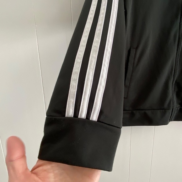 Classic Adidas black with white stripes full zip jacket Youth size L - Picture 5 of 11